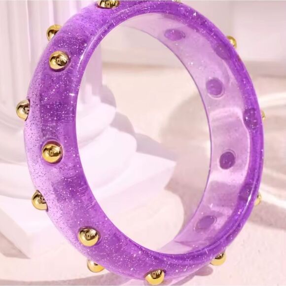 New FREE PEOPLE Pink Studded Resin Bangle Bracelet In Purple - Picture 2 of 8